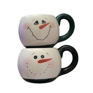 Snowman  Christmas Coffee Mugs – Holiday Christmas Winter - Set of 2 Vintage